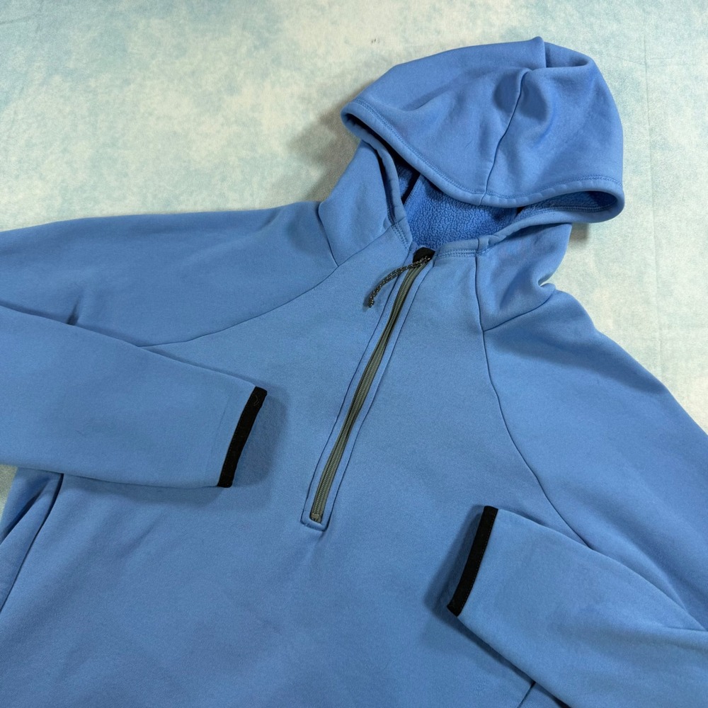 Mountain Hardwear Half Zip Fleece Hoodie Womens Large Blue Good OL1569 Raglan